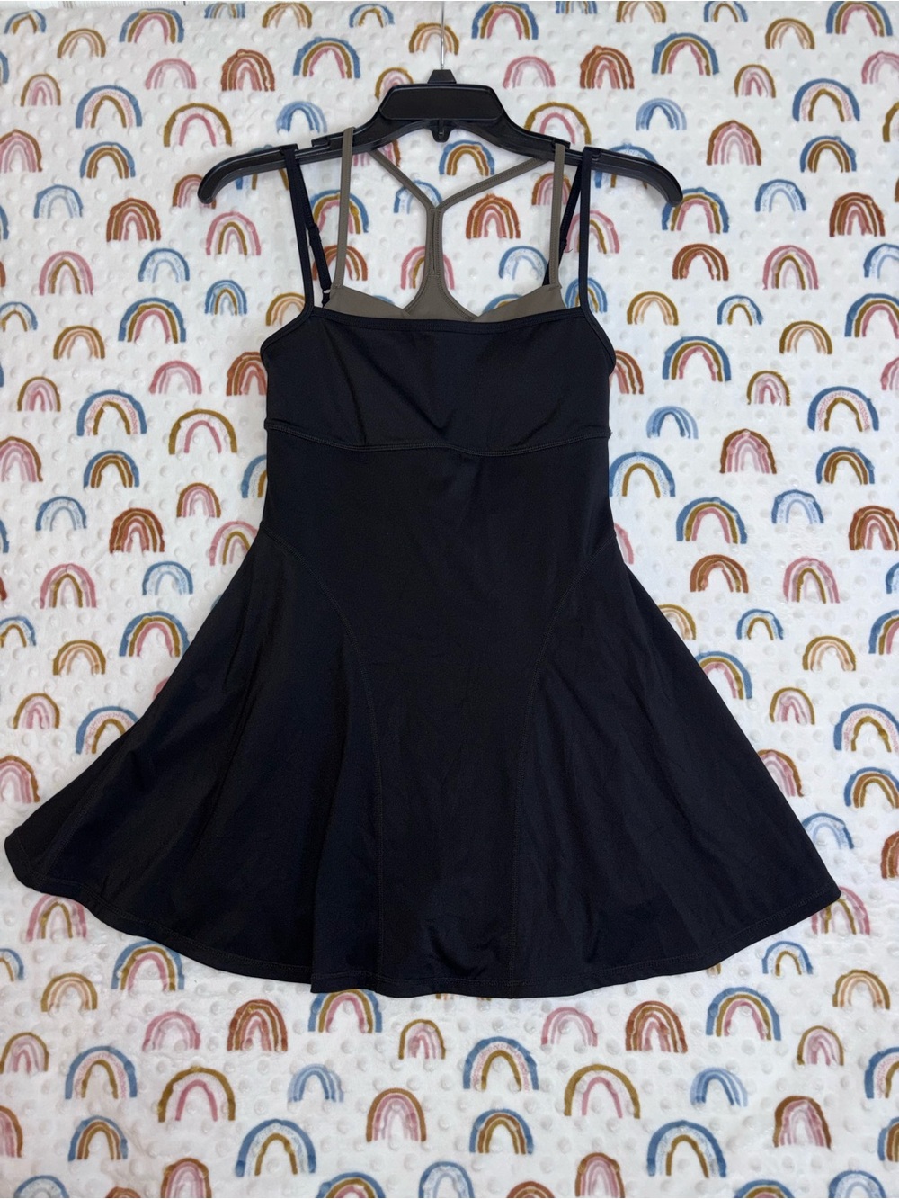 Yanekop Black Mini Tennis Dress with Spaghetti Straps and Built-In Shelf Bra XS